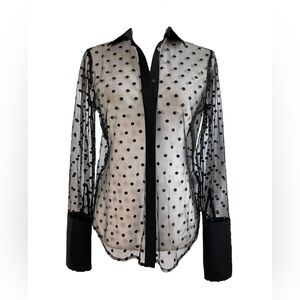 J Crew Black Polka Dot Sheer Women's Top